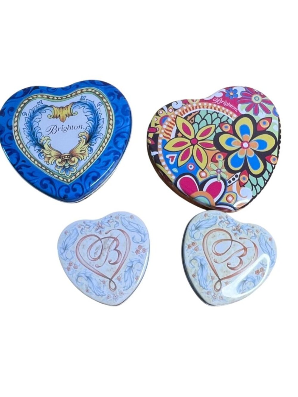 Brighton accessory tins, 2 large, 2 small, with lids, trinket, jewelry, travel t
